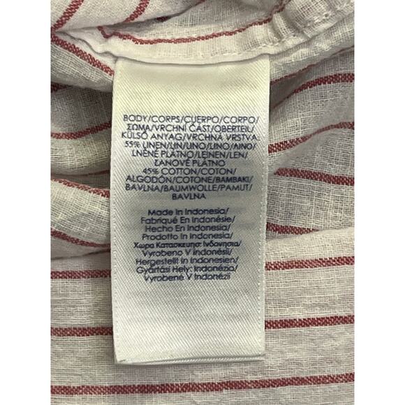 Chaps Striped Linen Blend Button Front Blouse Women’s XL Bell Sleeve Red White - Picture 7 of 8